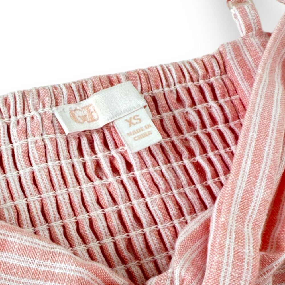 GB Bandeau Pinstriped Pink Linen/Cotton Twist Knot Stretch Back Wm/Jrs Sz XS EUC - Picture 3 of 7